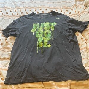 Nike Men's Charcoal Tee with Neon Green Graphic